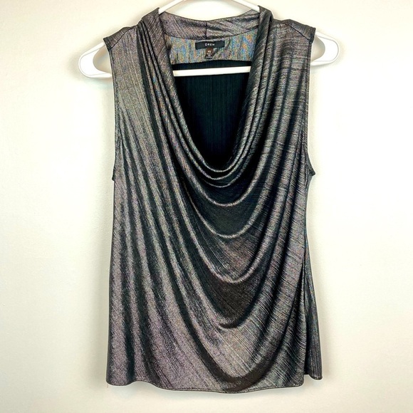DREW Draped Neck Metallic Gray Sleeveless Top - Picture 12 of 12